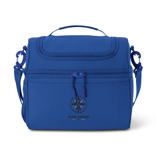 Roam Around logo cooler bag in True Royal, insulated with shoulder strap